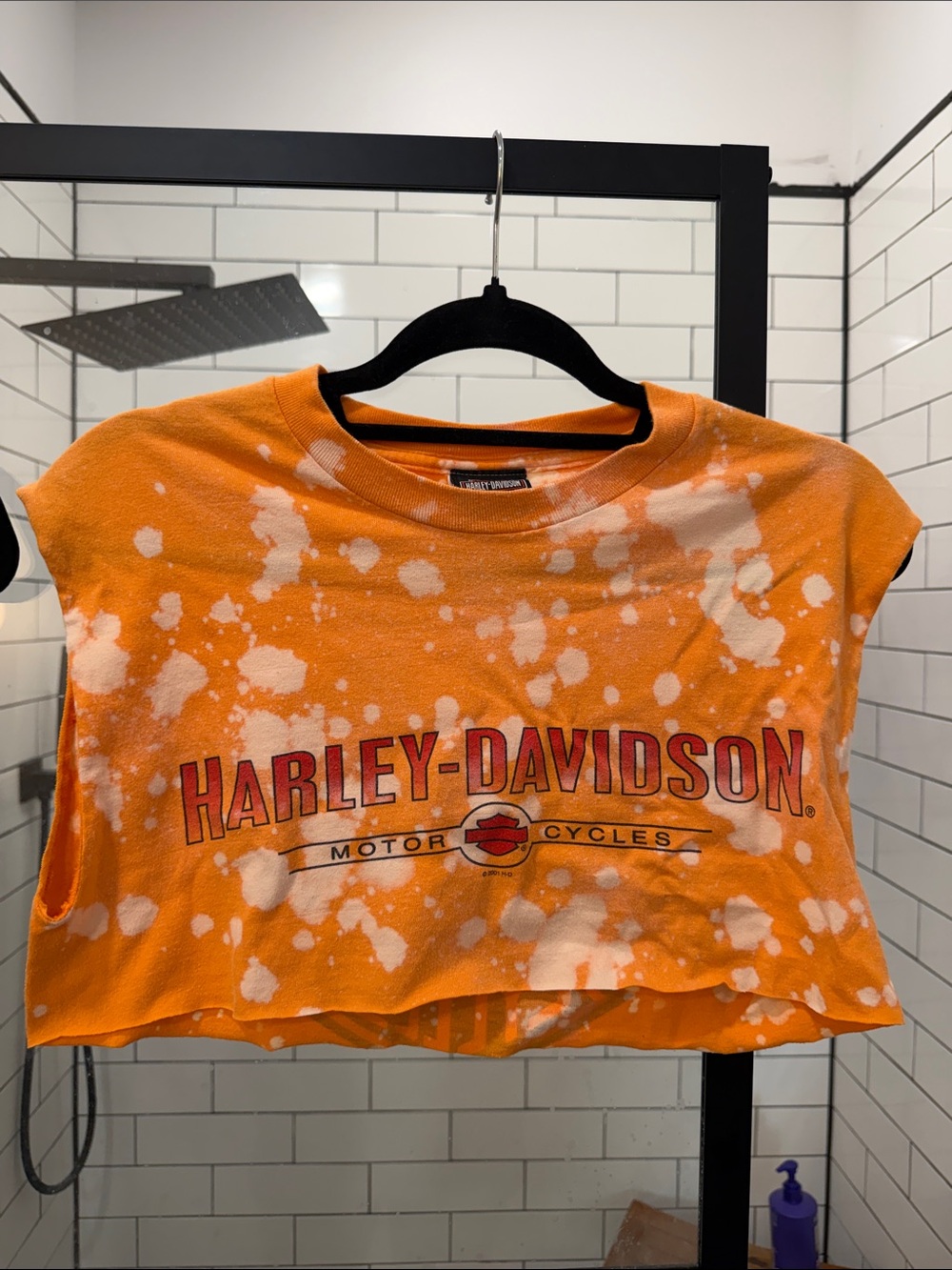 Harley-Davidson Orange Bleach-Splatter super Cropped Tee